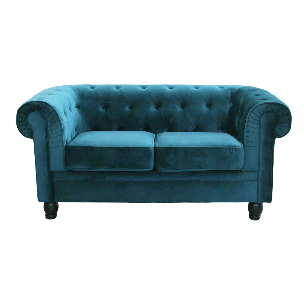 Divano 2 posti chesterfield in velluto blu