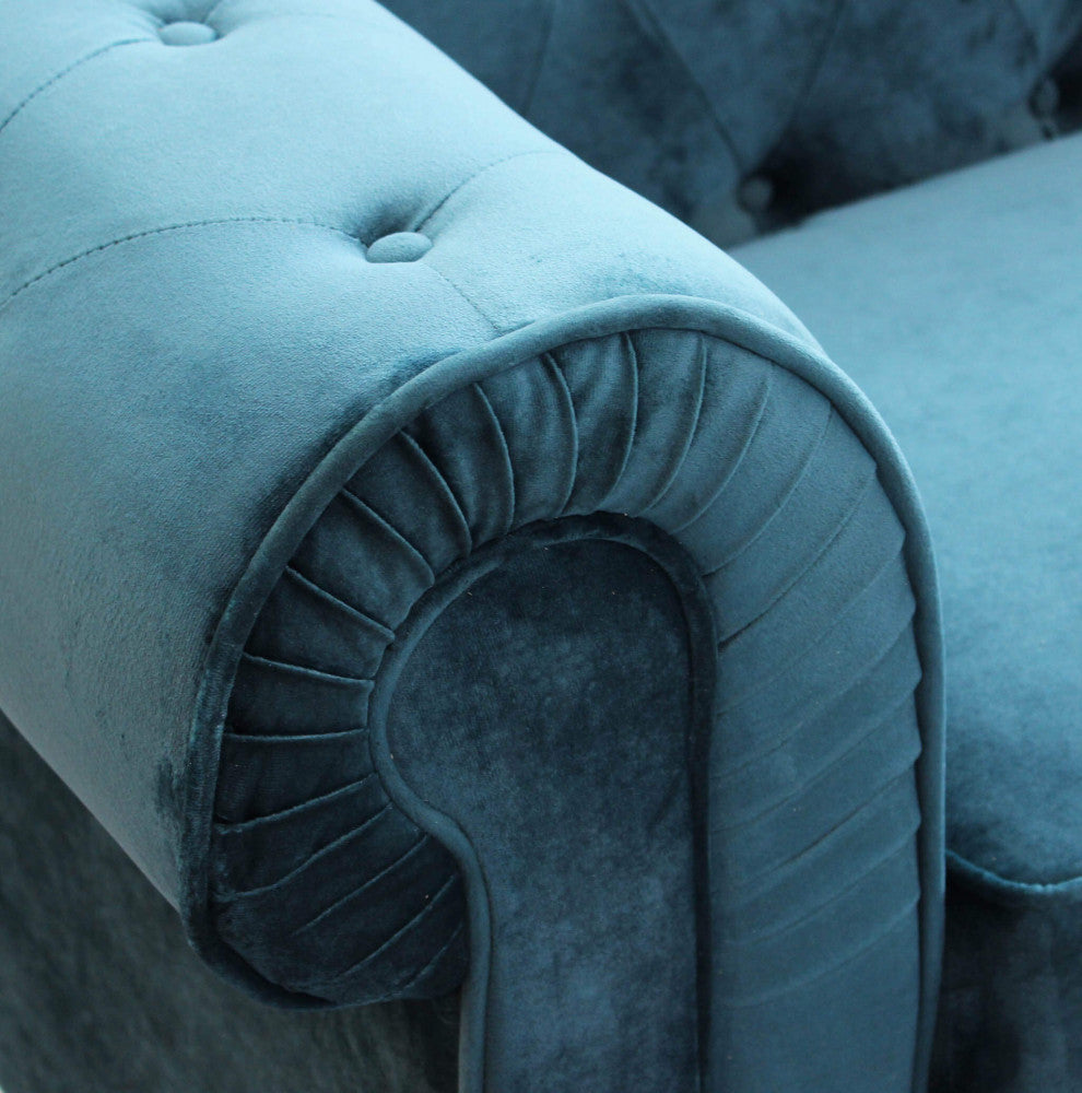 Divano 2 posti chesterfield in velluto blu
