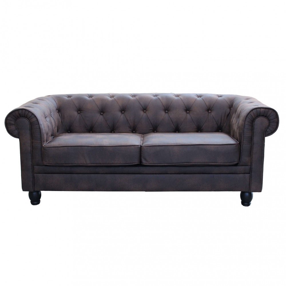 Divano 3 posti chesterfield in ecopelle vintage marrone