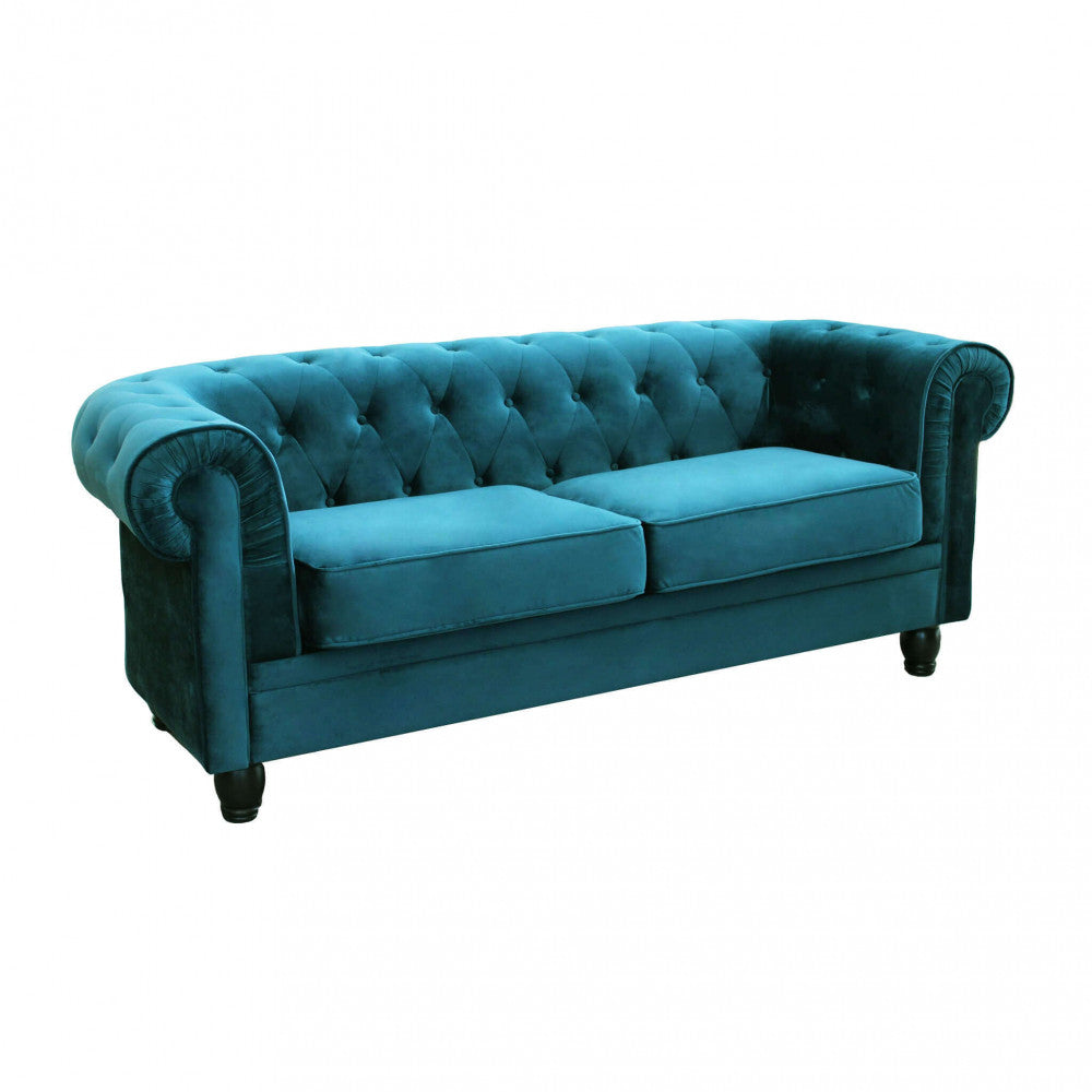 Divano 3 posti chesterfield in velluto blu
