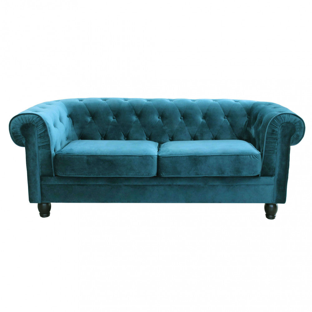 Divano 3 posti chesterfield in velluto blu