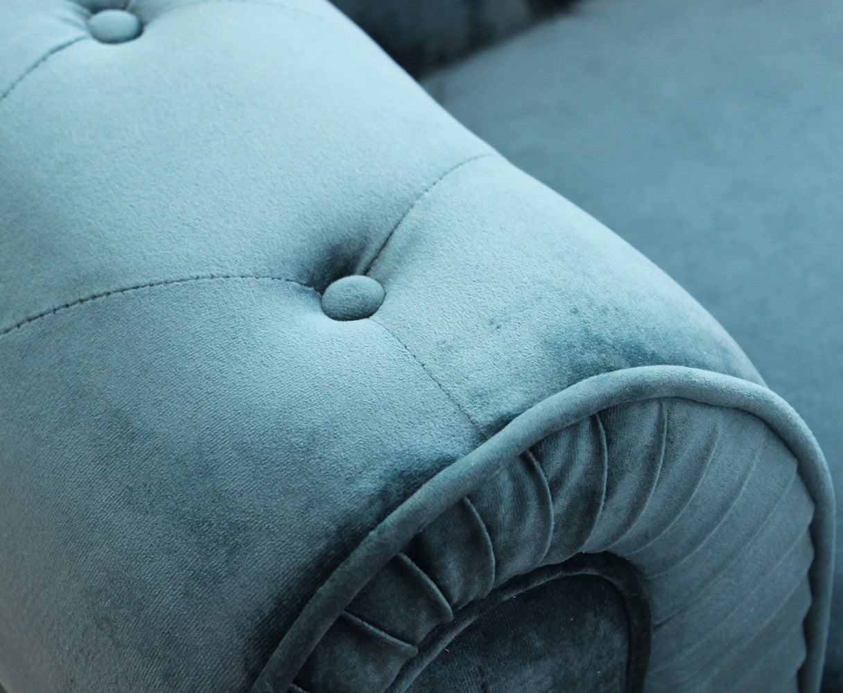 Divano 3 posti chesterfield in velluto blu
