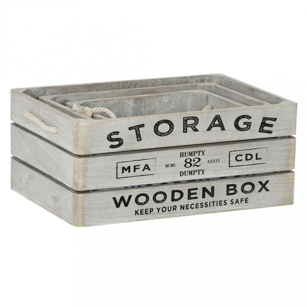 Set di 3 cassette in legno roseline