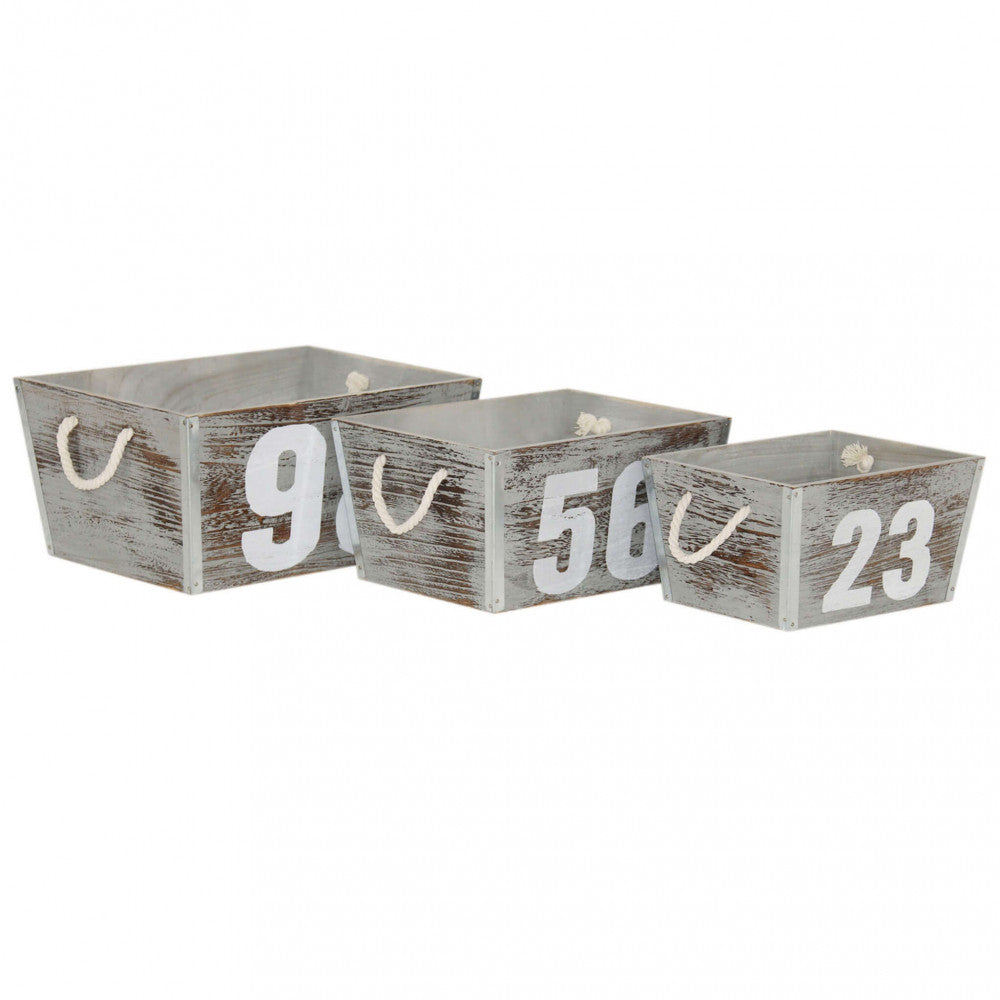 Set di 3 cassette in legno zoe