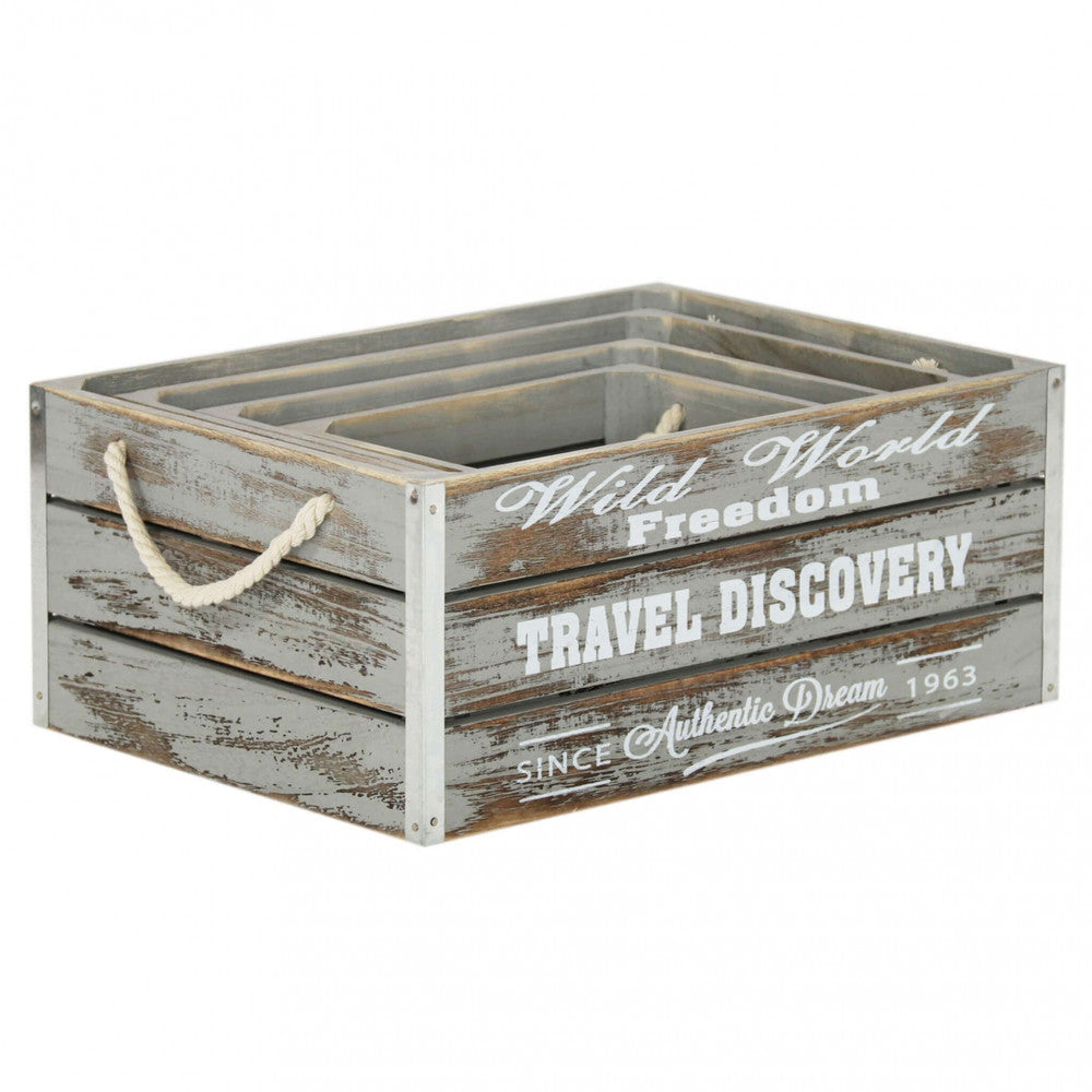 Set di 4 cassette in legno renée