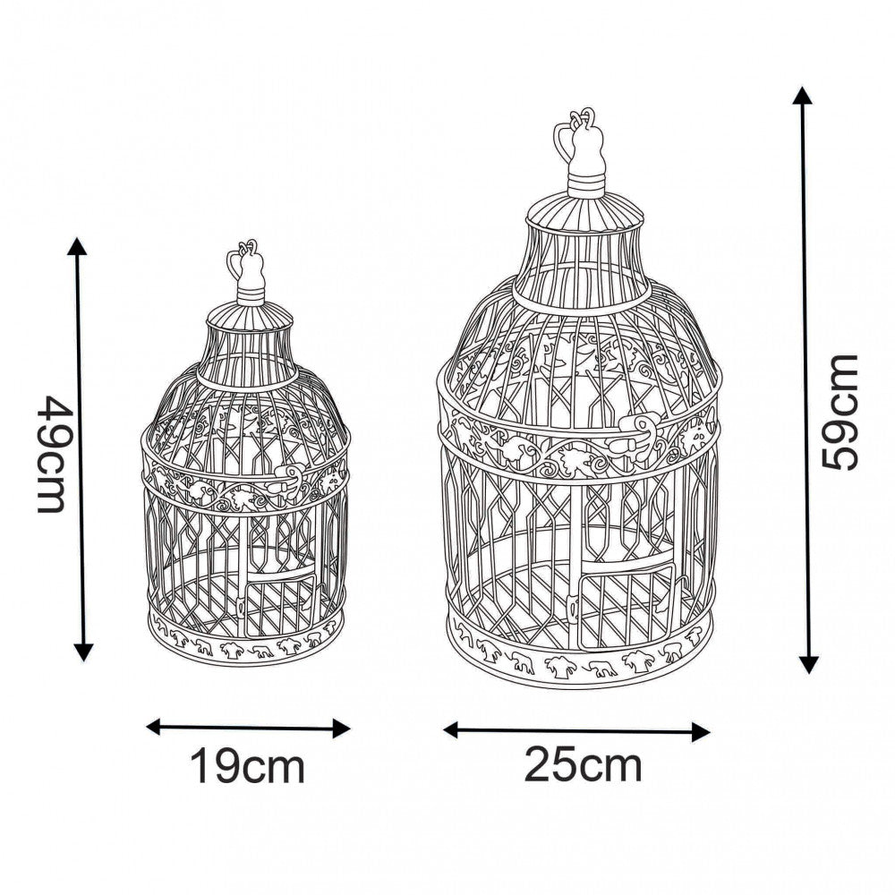 Set of 2 round Claire cages in antique white