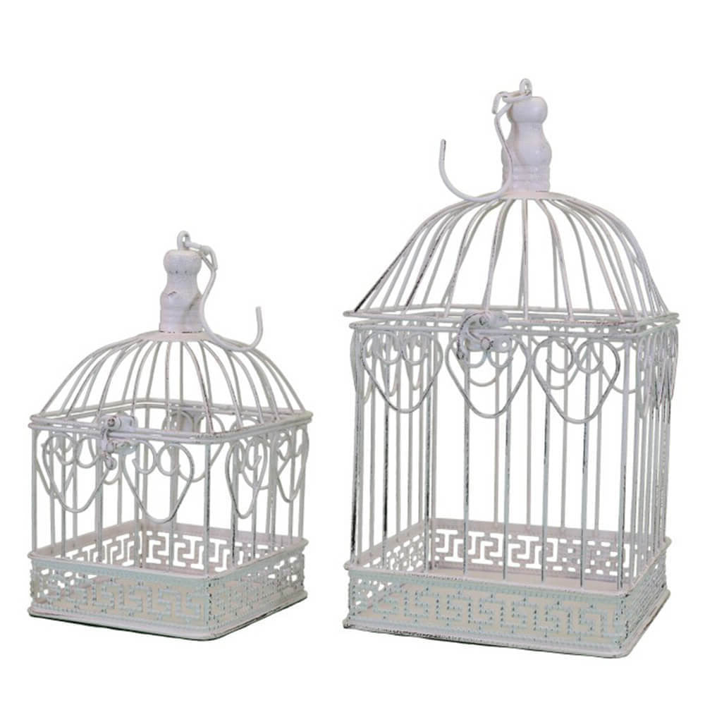 Set di 2 gabbie natalie rettangolari bianco antico