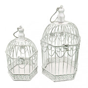 Set of 2 antique white hexagonal Sophie cages