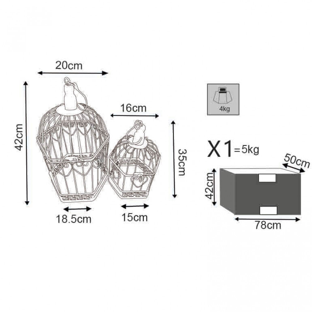 Set of 2 antique white hexagonal Sophie cages
