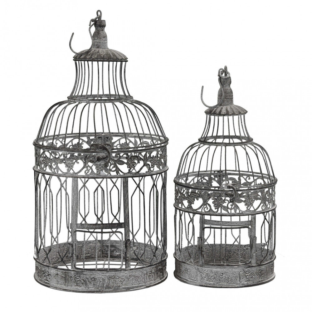 Set of 2 round white oxidized claire cages