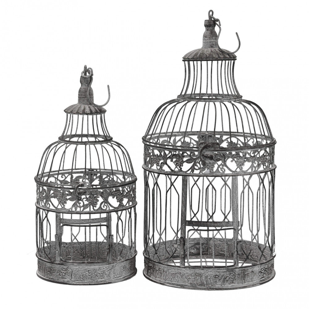 Set of 2 round white oxidized claire cages