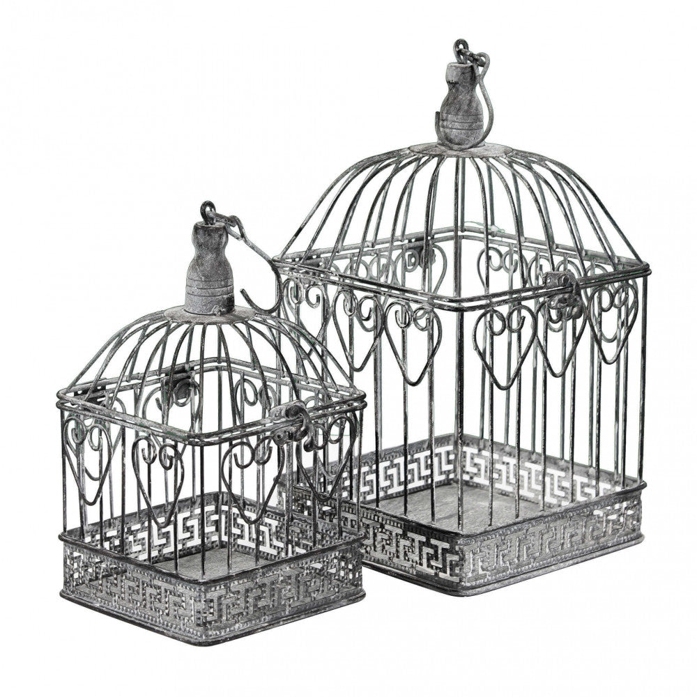 Set di 2 gabbie natalie rettangolari bianco ossidato