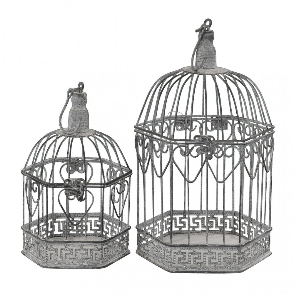 Set of 2 hexagonal Sophie cages in oxidized white