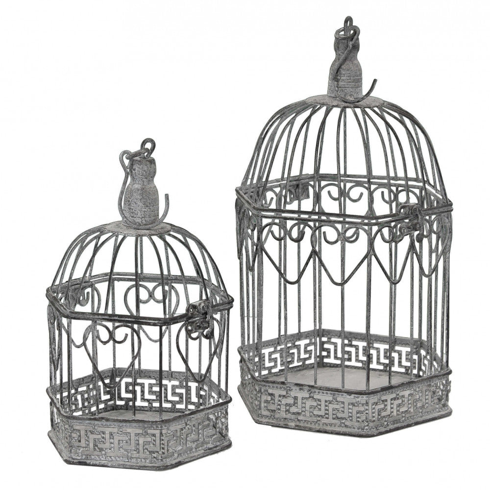 Set of 2 hexagonal Sophie cages in oxidized white