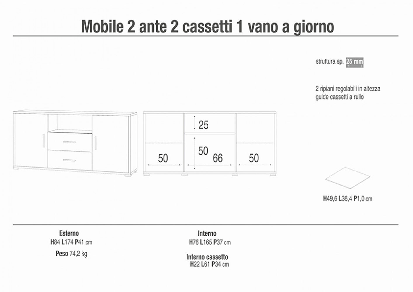 Adb802nsosk mobile 2 ante 2 cassetti kit noce stelvio e ossido bianco