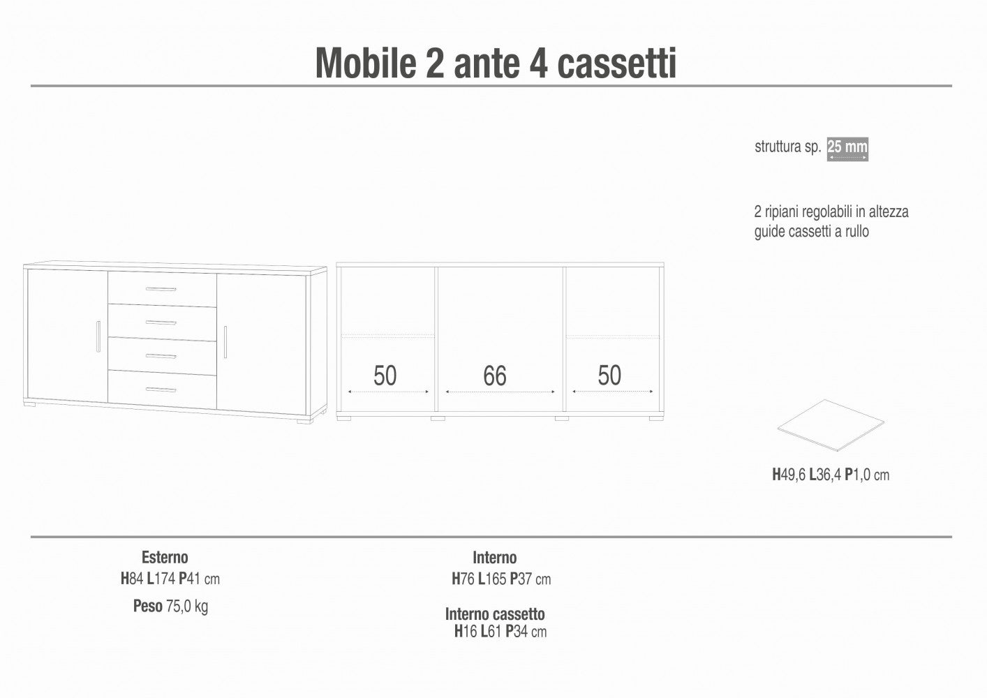 Adb804osnsk mobile 2 ante 4 cassetti kit ossido bianco e noce stelvio