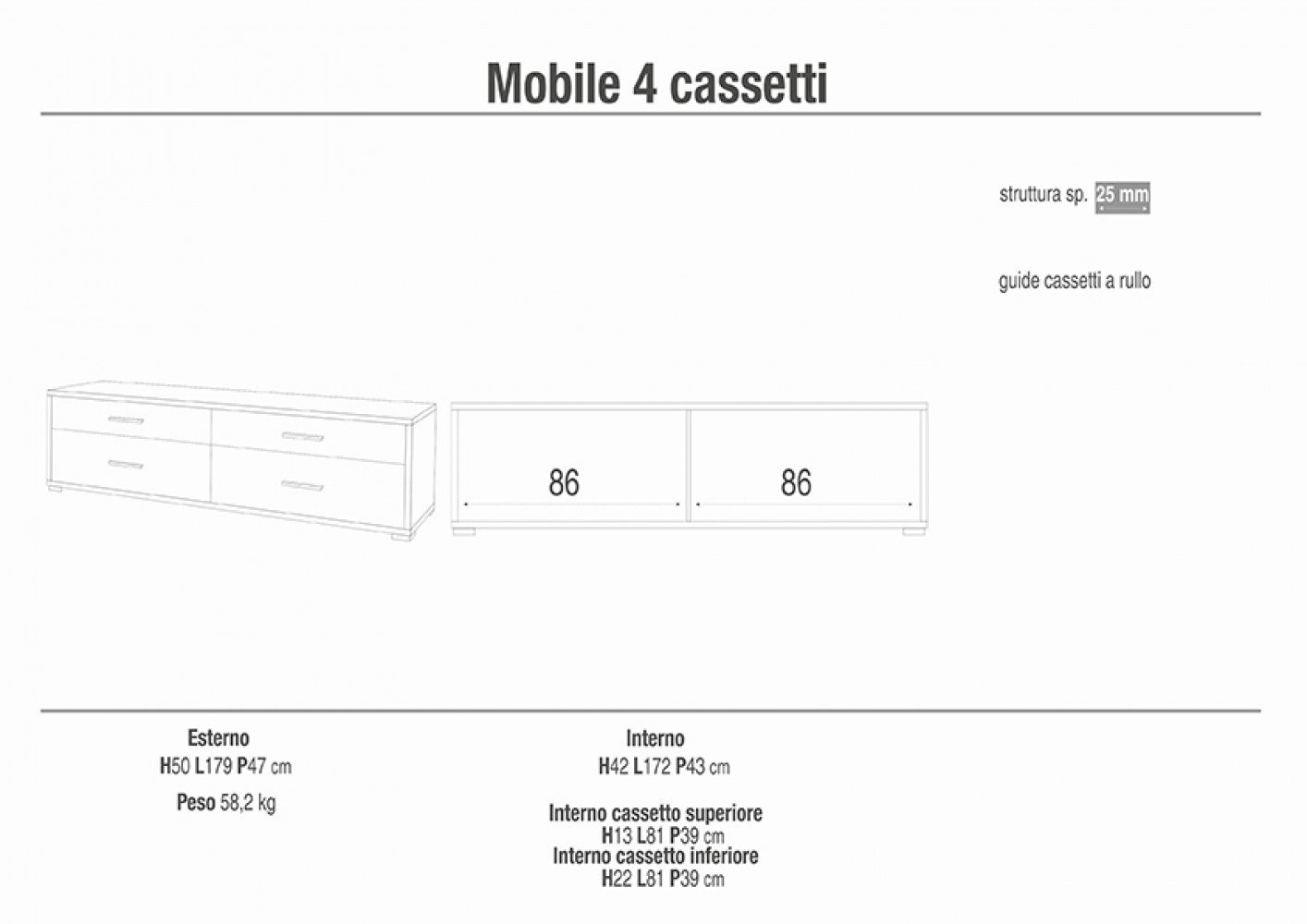 Adb805osnsk mobile 4 cassetti kit ossido bianco e noce stelvio