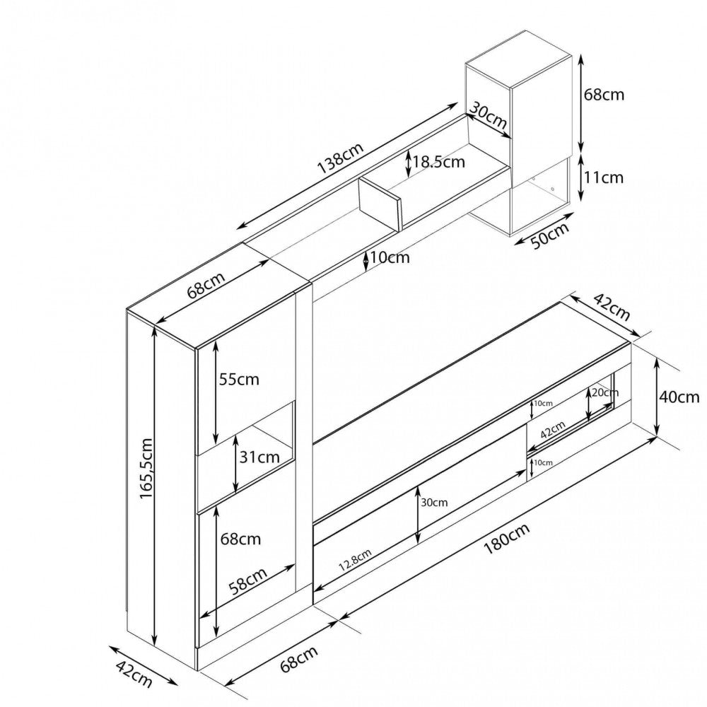 Parete soggiorno roomy bianco e grigio effetto cemento