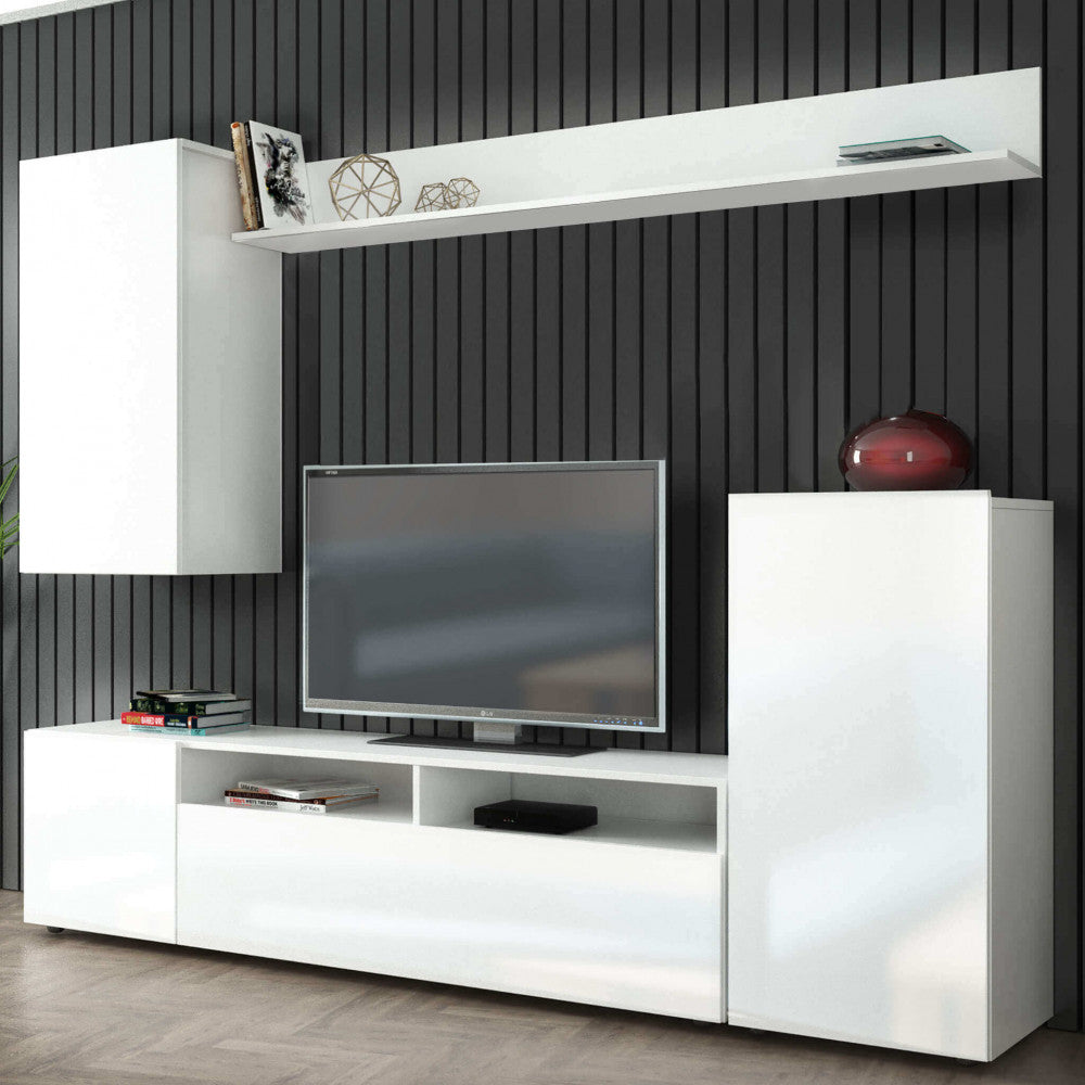 Parete soggiorno bridge bianco e bianco lucido