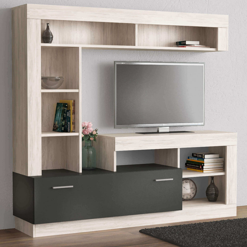 Parete soggiorno leonard antracite e pino chiaro