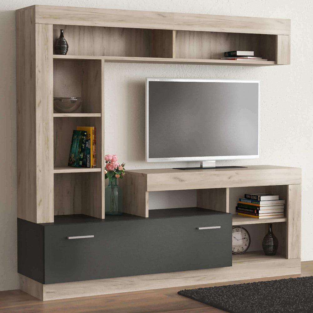 Parete soggiorno leonard antracite e olmo