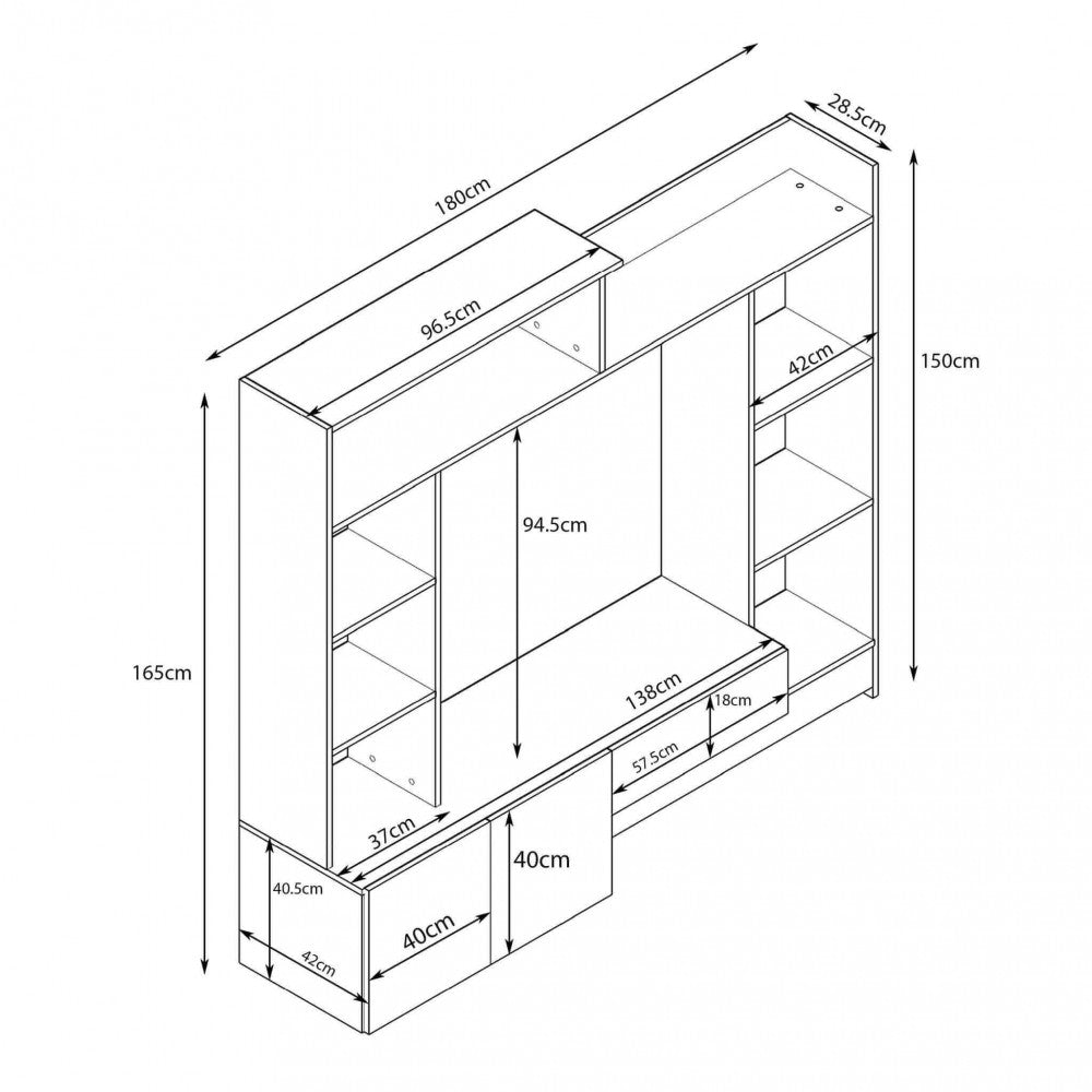 Parete soggiorno entry bianco e rovere chiaro