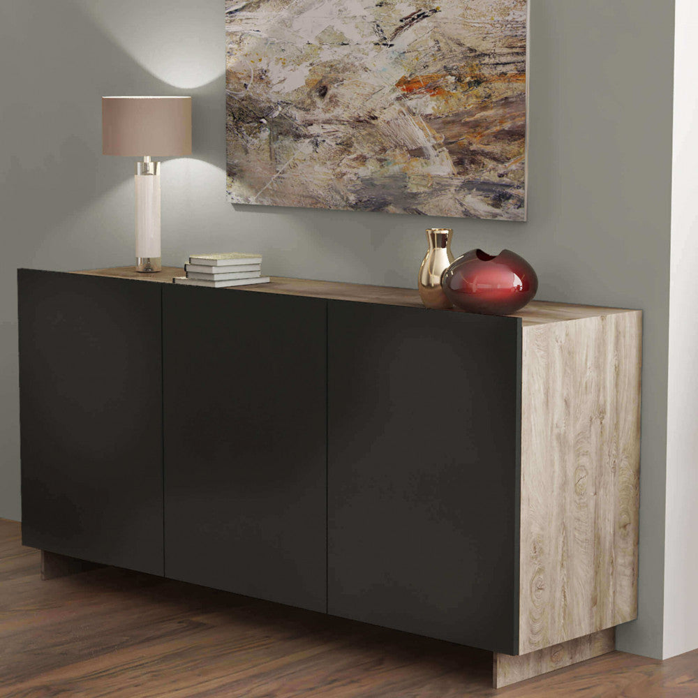 Credenza carlile antracite e rovere chiaro