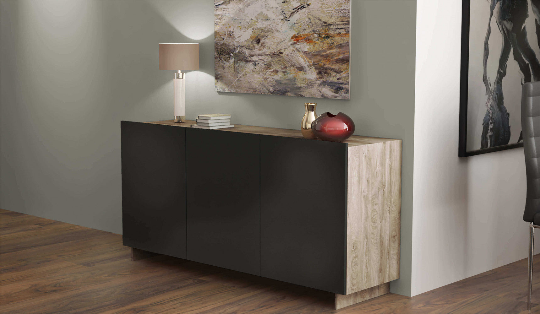 Carlile sideboard in anthracite and light oak