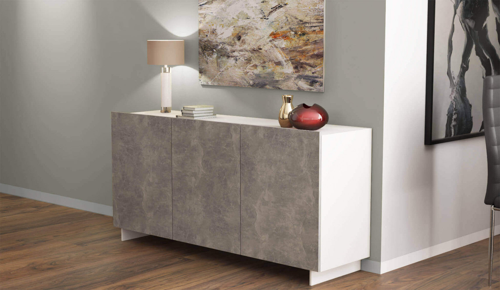 Credenza carlile bianco e grigio effetto cemento