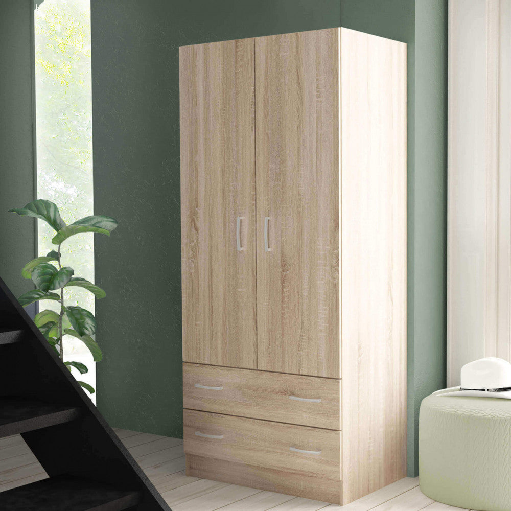 2-door, 2-drawer pop wardrobe in light oak