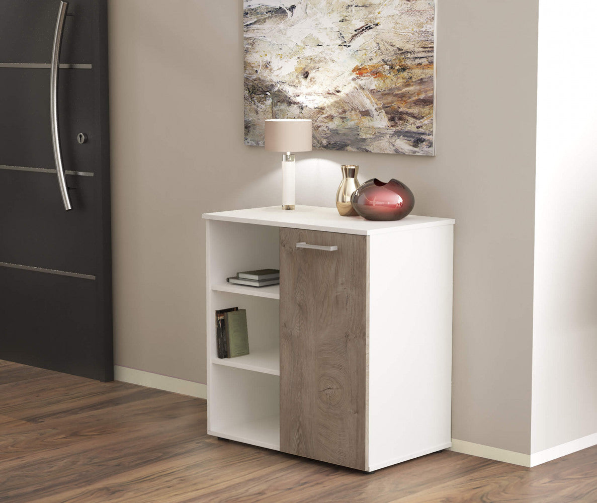 1-door cabinet with 3 shelves, white and light oak