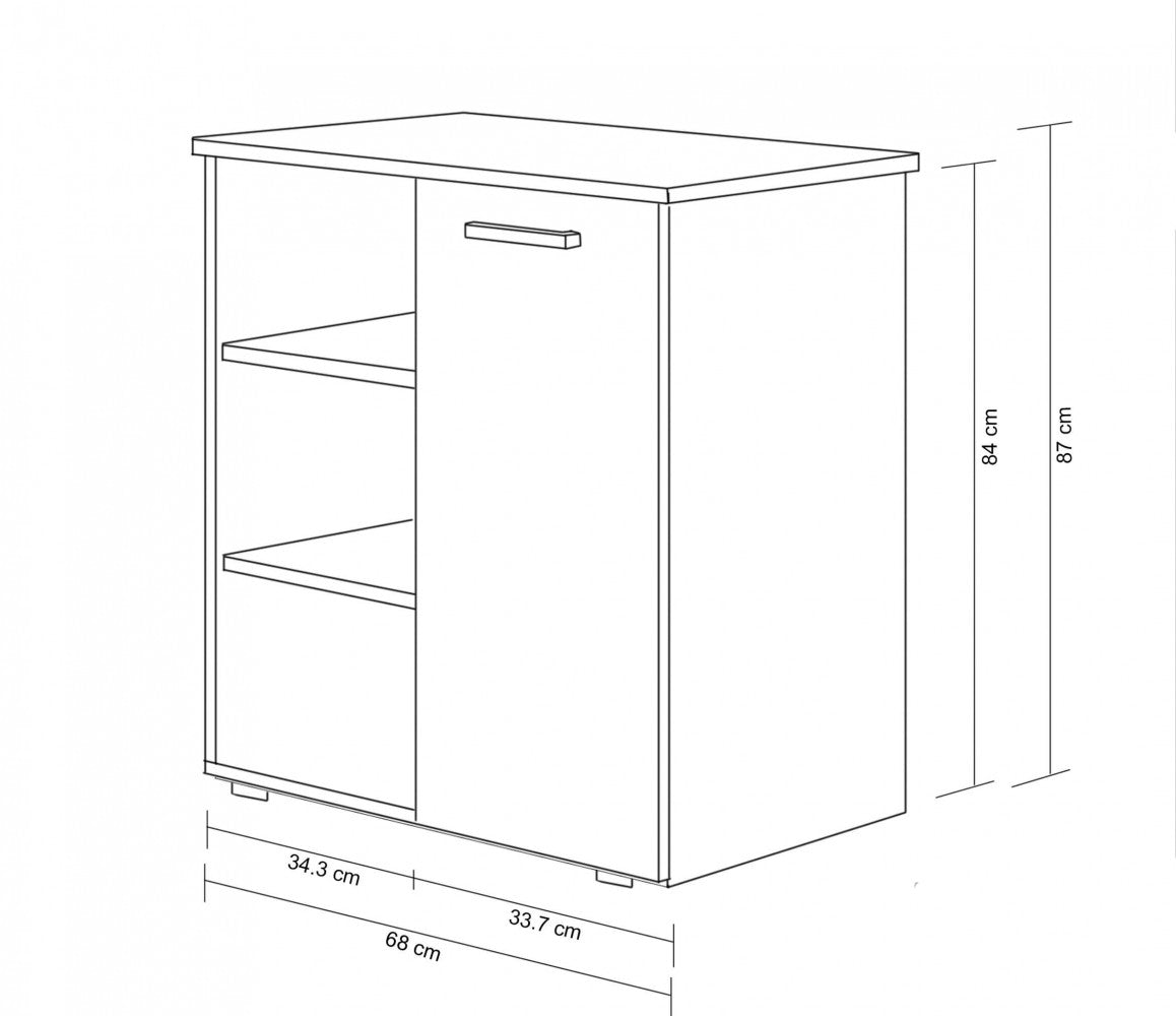 1-door cabinet with 3 shelves, light elm