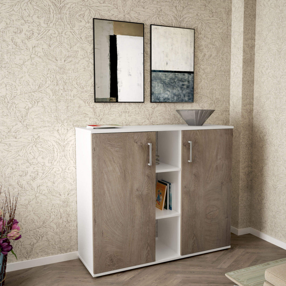 2-door cabinet with 3 shelves, Frank white and light oak