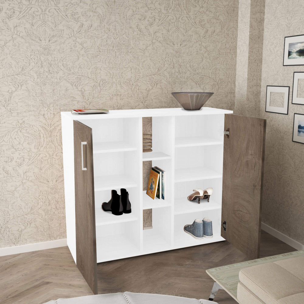 2-door cabinet with 3 shelves, Frank white and light oak