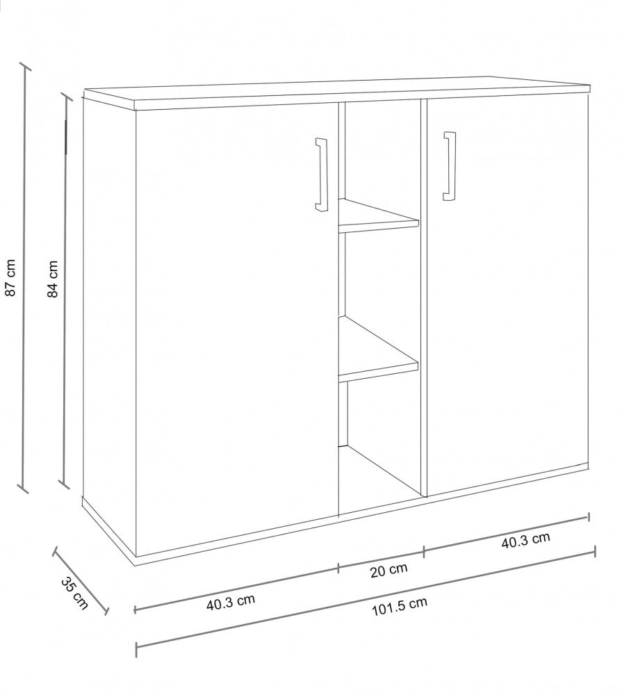 2-door cabinet with 3 shelves, Frank white and light oak