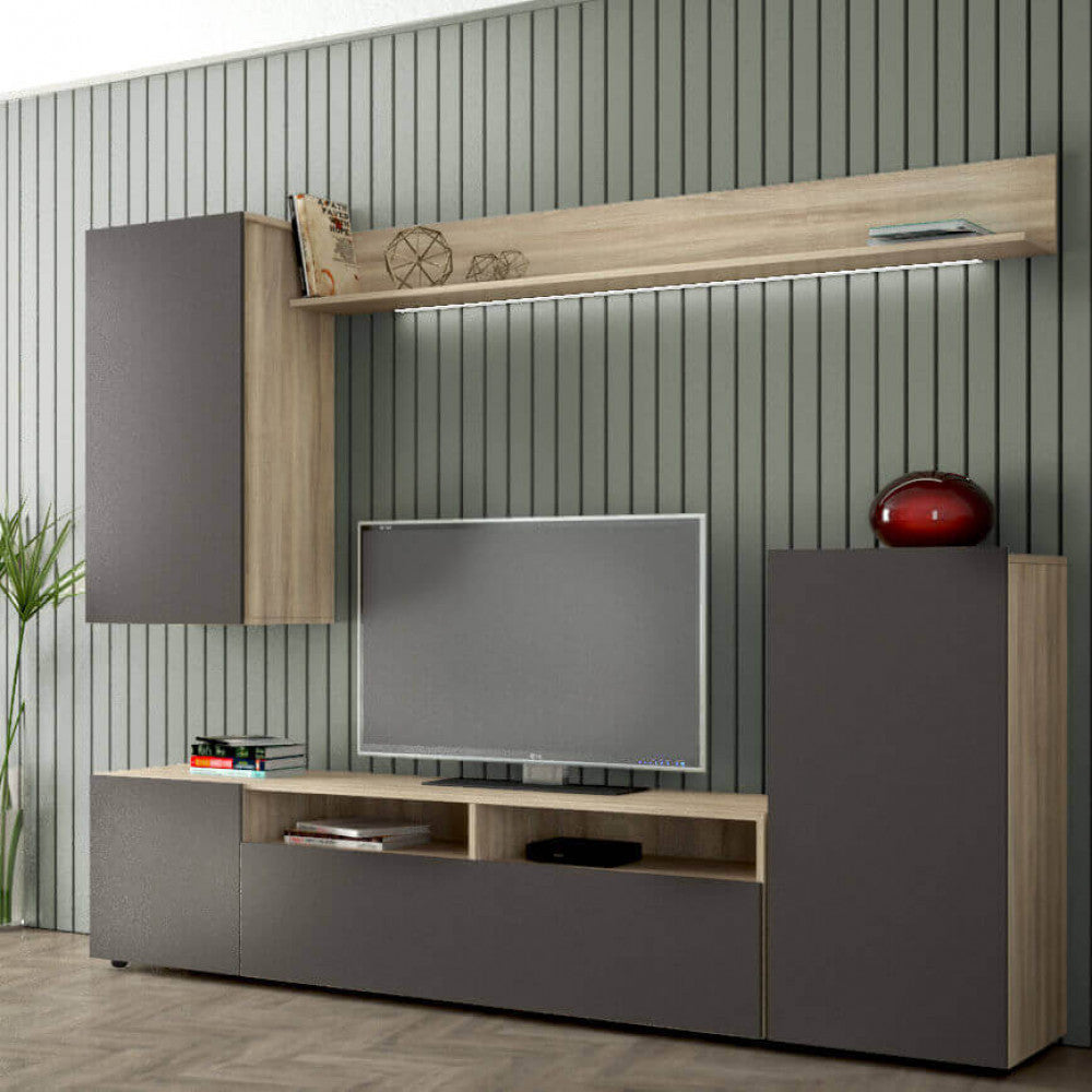 Parete soggiorno bridge olmo e grigio