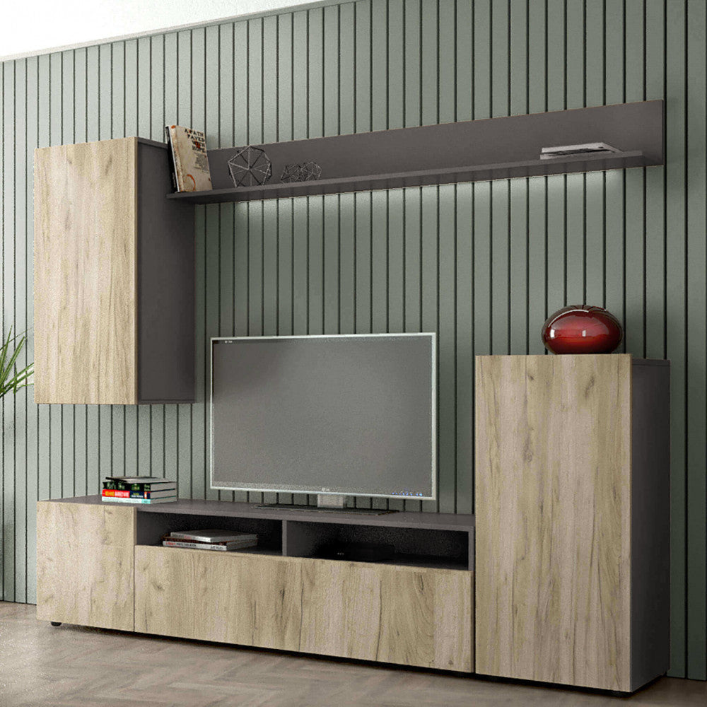 Parete soggiorno bridge taupe e rovere