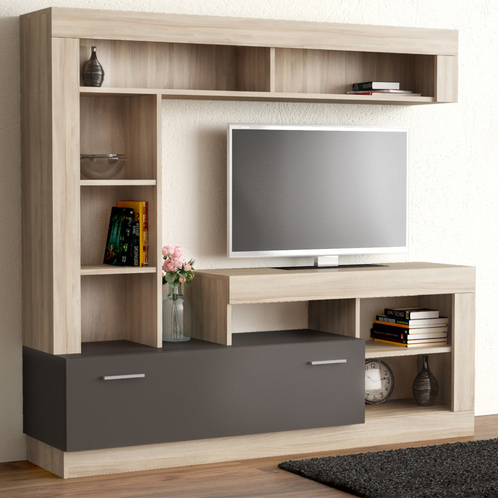 Parete soggiorno leonard olmo e grigio