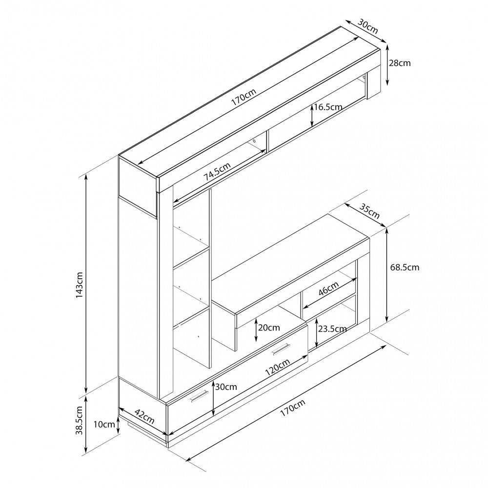 Parete soggiorno leonard rovere e taupe