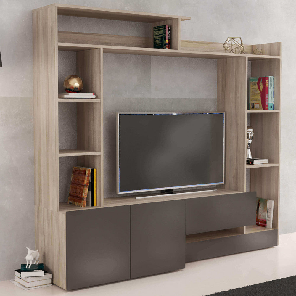 Parete soggiorno entry olmo e grigio