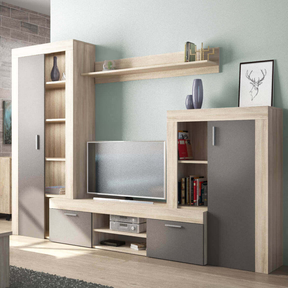 Parete soggiorno nobel olmo e grigio