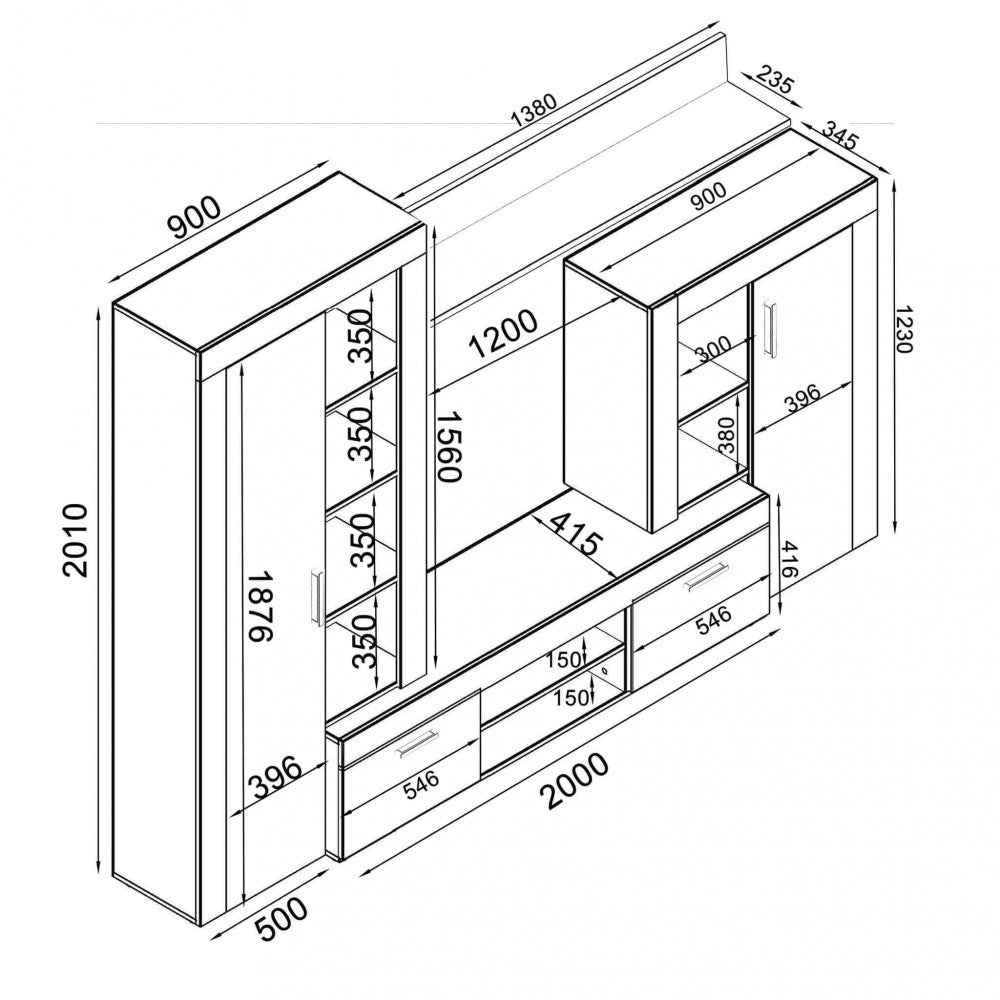 Parete soggiorno nobel olmo e grigio