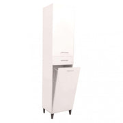 Column unit with glossy white laundry basket