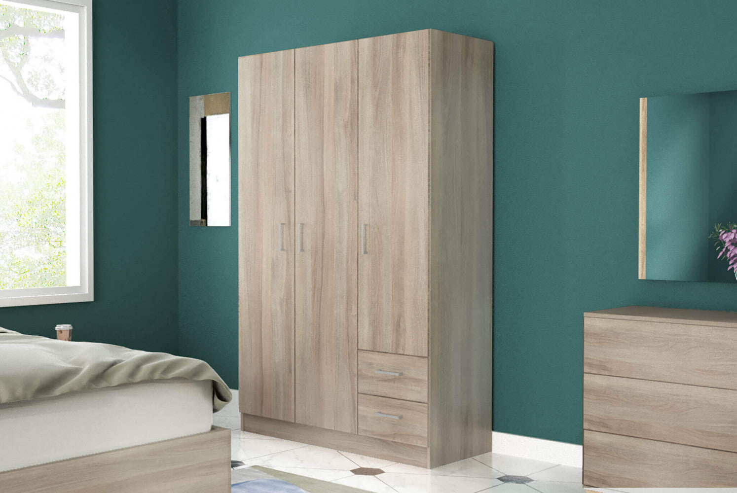 Armadio 3 ante e 2 cassetti olmo