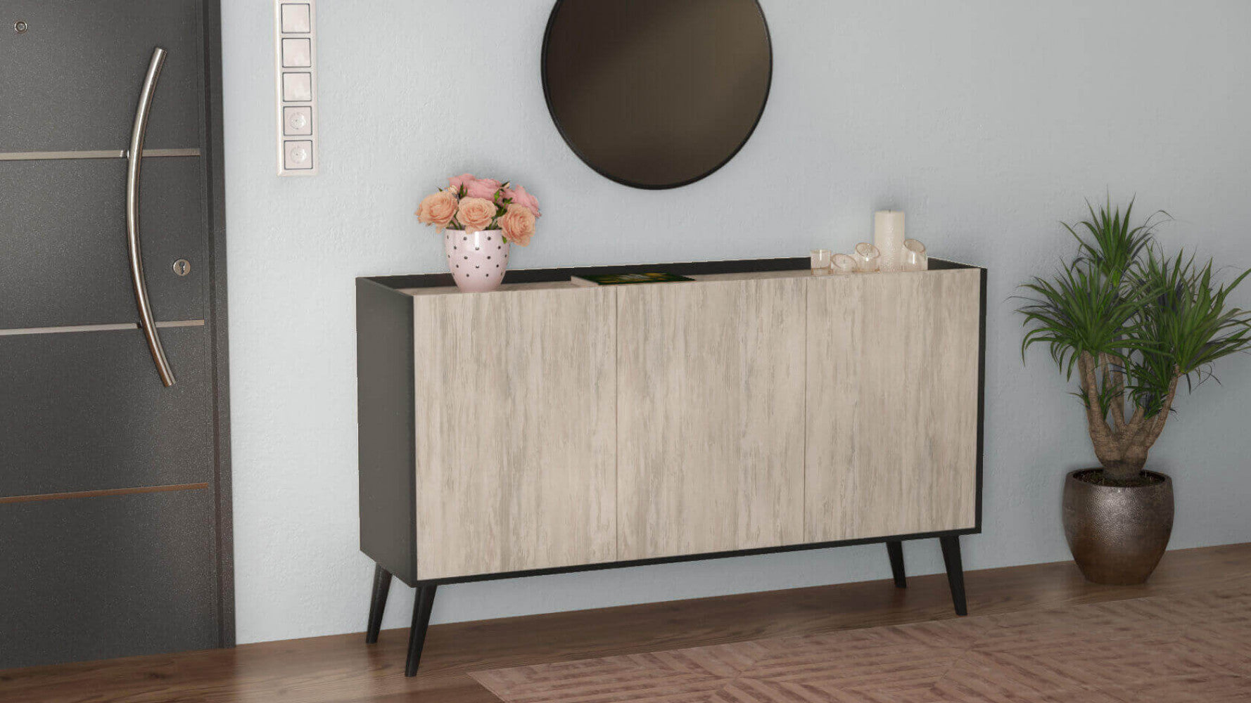 3-door cabinet in anthracite and light pine