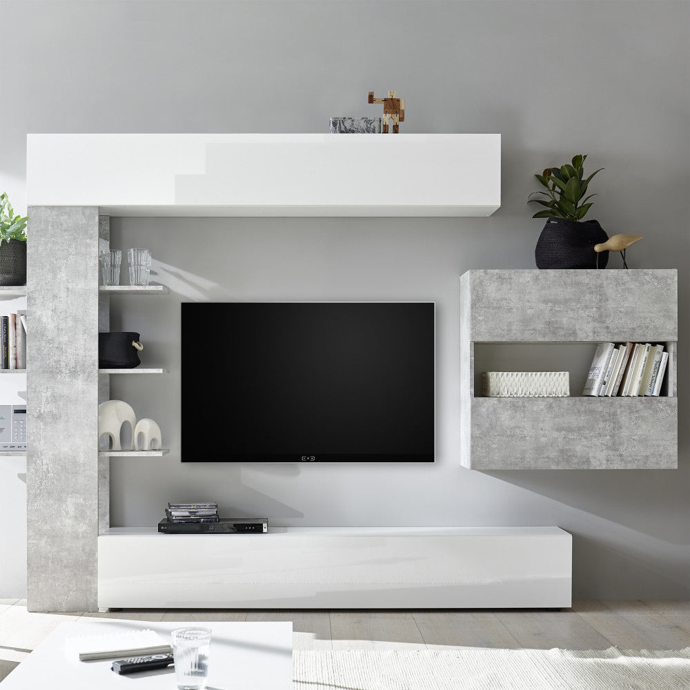 70 90 07 - 2b soggiorno comp. 2 bianco lucido/cemento enea