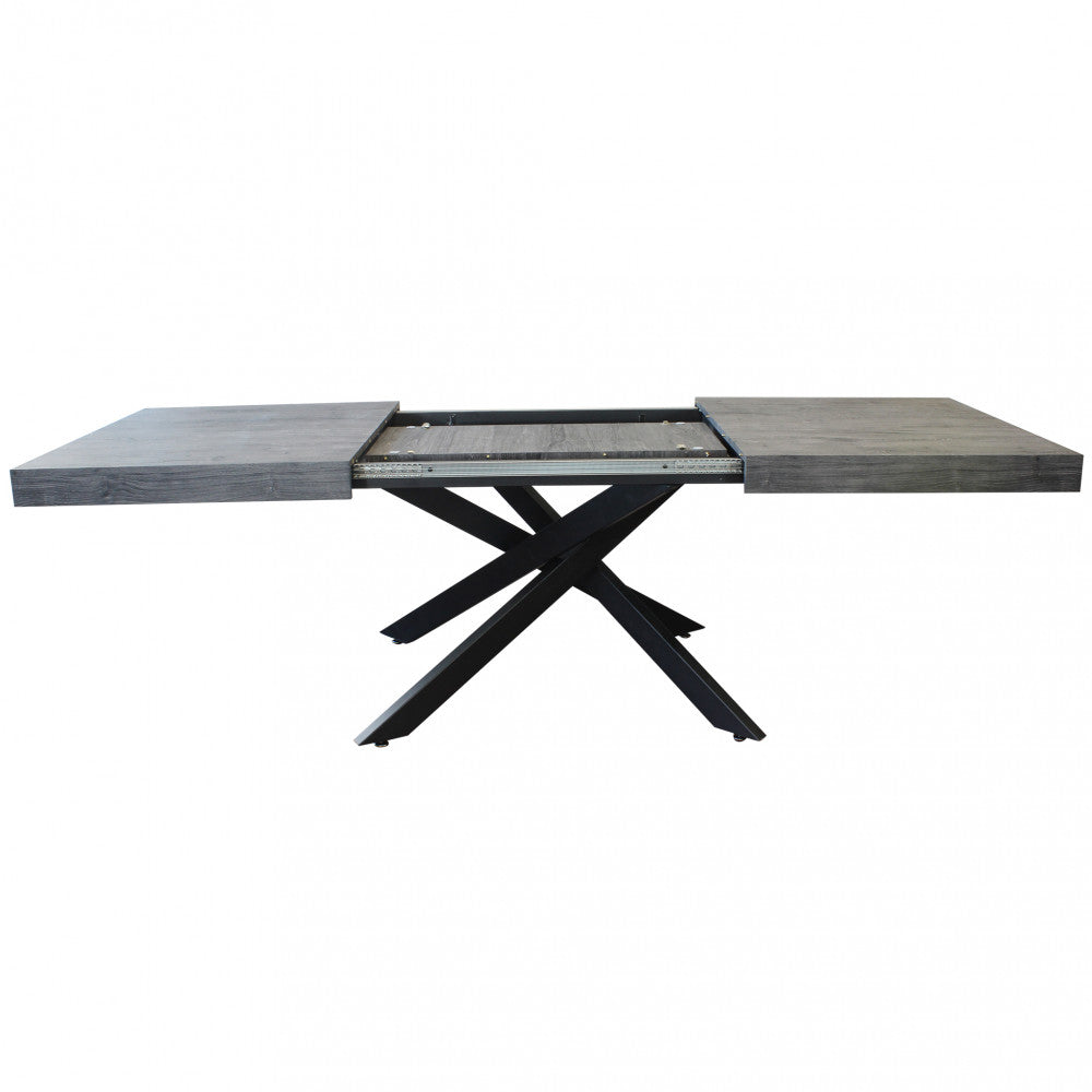 Tavolo allungabile darren antracite effetto legno struttura nera 160/240 x 90