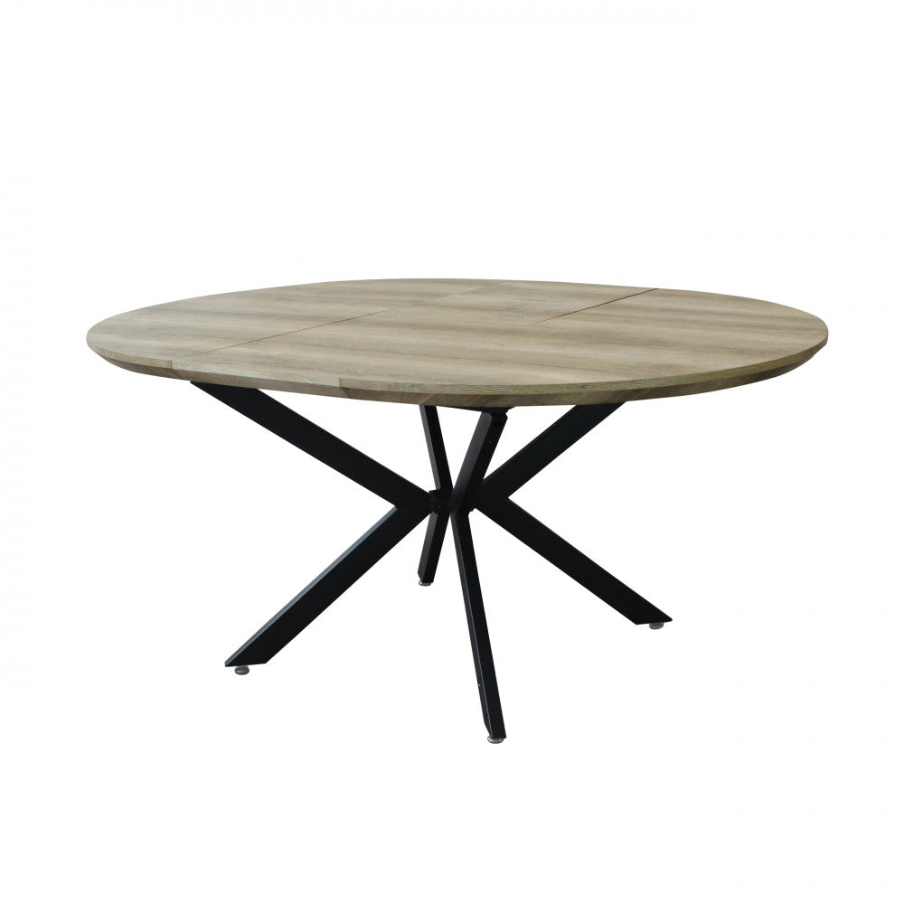 Tavolo rotondo allungabile garry naturale nodato struttura nera 120/160 x 120