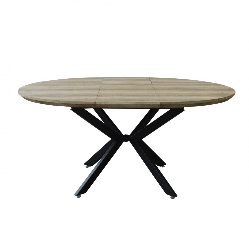 Tavolo rotondo allungabile garry naturale nodato struttura nera 120/160 x 120