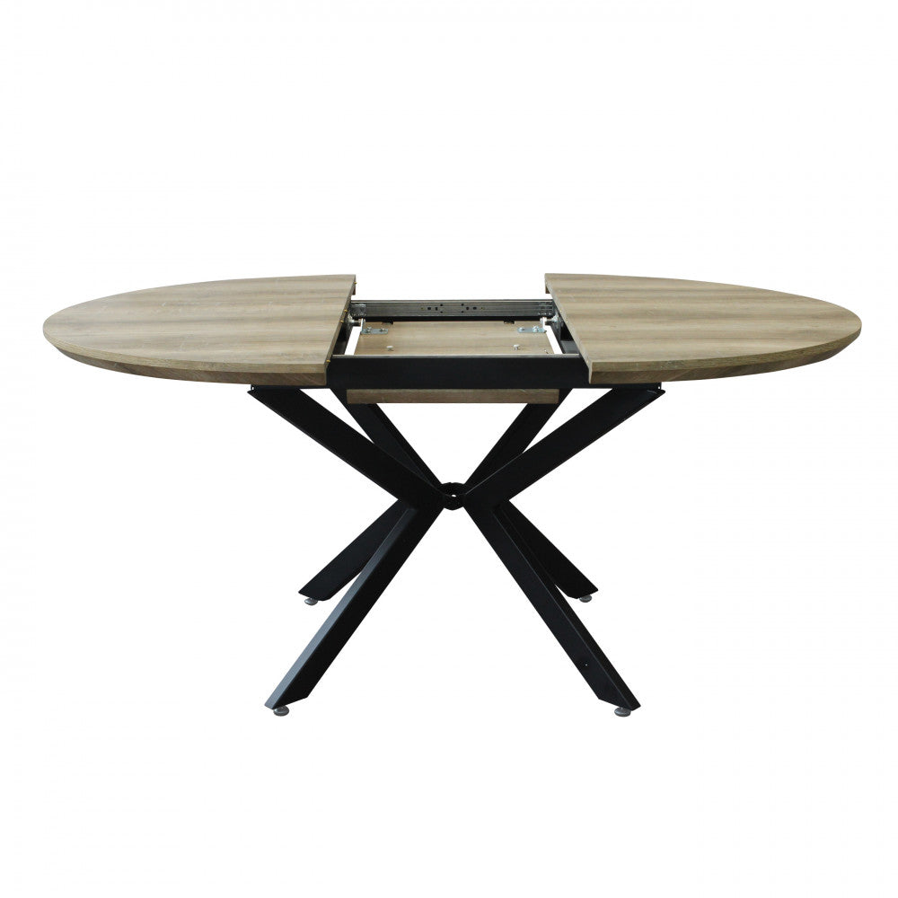 Tavolo rotondo allungabile garry naturale nodato struttura nera 120/160 x 120